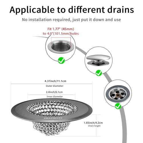 TRAPMATE Shower Hair Drain Catcher, Easy Clean Bathtub Drain Hair Catcher, Fast Drainage Tub Drain Protector, Stainless Steel Shower Drain Cover for US Standard Regular & Pop-up Drain Screen (Black) - color: Black