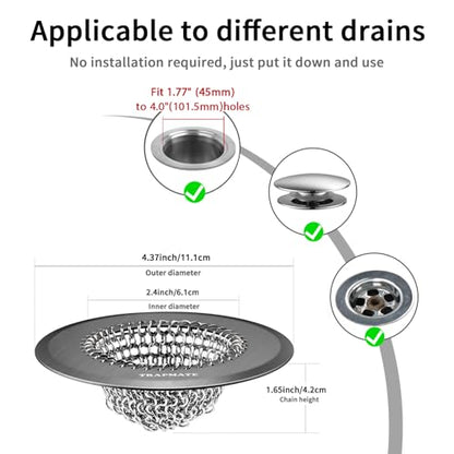 TRAPMATE Shower Hair Drain Catcher, Easy Clean Bathtub Drain Hair Catcher, Fast Drainage Tub Drain Protector, Stainless Steel Shower Drain Cover for US Standard Regular & Pop-up Drain Screen (Black) - color: Black