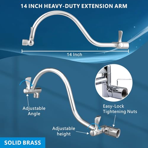 Voolan 10" Square Rain Shower Head with 14" Extension Arm, Adjustable Angle and Height, Stainless Steel Bathroom High Pressure Rainfall showerhead, 2.5GPM Chrome - color: Chrome