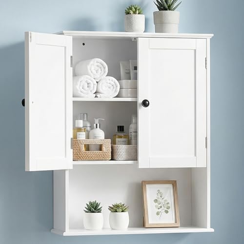 Bathroom Wall Cabinet, White 30" x 24" Wall Mounted Medicine Cabinet, Over Toilet Storage Hanging Cabinet Adjustable Shelves Cupboard with Large Space for Laundry Room, Bedroom, Kitchen, Entryway - size: 29.5"x 23.6"x 8.3"-white