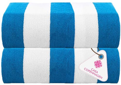CASA COPENHAGEN Cabana Towels 2Pcs Teal Blue Designer Stripe Beach Bathsheet Towels Gift Set, 35"x70" Oversized 100% Cotton Pool Bath Sheet (Summer Gift Set for Women & Men) - color: Cabana 2pcs Pool Towel Set Teal Blue, size: 35x70 inches