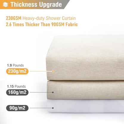 Stall Linen Textured Waterproof Shower Curtain Set, 36x72, Beige/Cream | Half Size, 230GSM Polyester, Heavy Duty Fabric, Weighted Hem, 6 Plastic Hooks, Modern Luxury Hotel Style, Machine Washable - color: A - Cream, size: 36"W x 72"L (Pack of 1)