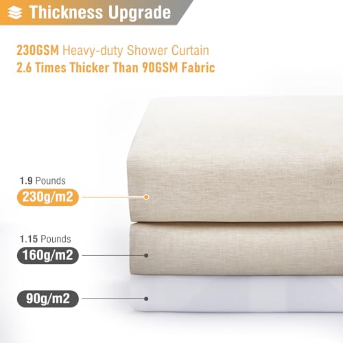 Narrow Linen Textured Waterproof Shower Curtain, 54x72, Beige/Cream | Small Size, 230GSM Polyester, Heavy Duty Fabric, Weighted Hem, 10 Plastic Hooks, Modern Luxury Hotel Style, Machine Washable - color: A - Cream, size: 54"W x 72"L (Pack of 1)