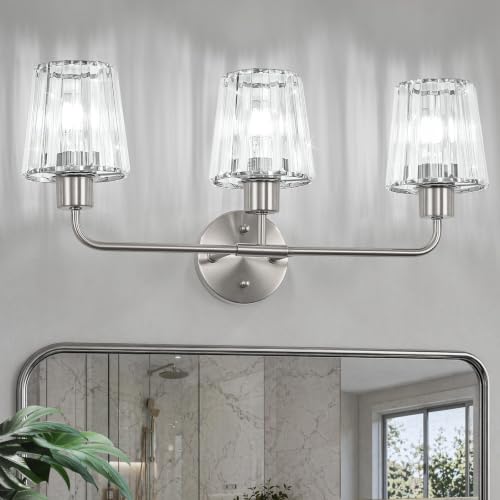 Brushed Nickel Vanity Lights 3-Light Crystal Bathroom Light Fixtures | Modern Bathroom Vanity Light E26 Wall Light over Mirror (Exclude Bulb) - color: Brushed Nickel, size: 3-Light