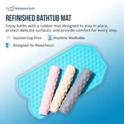The Original Refinished Bathtub Mat - No Suction Cup Bath Mat, Designed for Textured and Refinished Bathtubs Made of Rubber Not Cheap Plastic, Great for Children and Elderly (White)