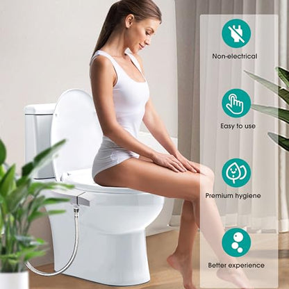 Ultra-Slim Bidet Attachment for Toilet, Dual Nozzle (Frontal & Rear Wash) with Self-cleaning, Non-Electric Bidet Toilet Seat Attachment with Adjustable Water Pressure, White