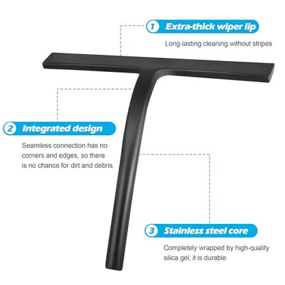 Shower Squeegee for Glass Doors, Mirror Window Tile Scrubber Cleaner with Hook Silicone (Gray) - color: Gray