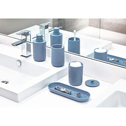 iDesign Bathroom Accessories Set, 4-Piece Sink Tidy with Soap, Toothbrush Holder, Cotton Pad Dispenser and Tray, Made of Plastic, Blue, 24.5 cm x 8.9 cm x 16.2 cm - color: Dusty Blue, size: 24.5 cm x 8.9 cm x 16.2 cm