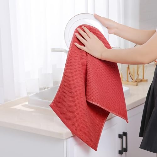 Homaxy 100% Cotton Waffle Weave Kitchen Towels, 10-Pack, Brick Red | Ultra Soft Absorbent Dish Towels, Quick Drying Cleaning Towels, 13 x 28 Inches - color: Brick Red, size: 13 x 28 - 10 Pack
