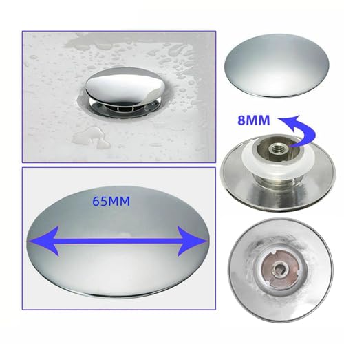 2Pcs Chrome Basin Waste Easy Pop Up Bathroom Sink Drains Push Button Click Clack Plug 66mm Easy to Use