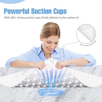 Shower Mat Non-Slip Bath Mat for Tub and Shower Stall,200+ Suction Cups with Drain Holes, Quick Dry Machine Washable, Extra Grip for Stand Up Showers, Bathroom Essentials 24x24 Inch (White) - color: White