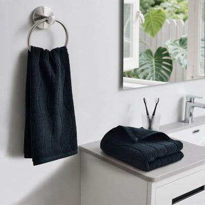 Hand Towels with Wavy Jacquard - Black Face Towels for Bathroom, 2 Piece | Cotton, 13x29 Inches - color: Black