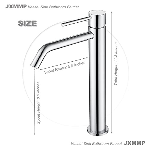 Chrome Tall Bathroom Faucet with Sink Drain and Supply Lines, JXMMP Single Handle Vessel Sink Faucet Chrome Single Hole, Stainless Steel Vessel Faucet JXM1001CP - color: Chrome, size: Tall Faucet