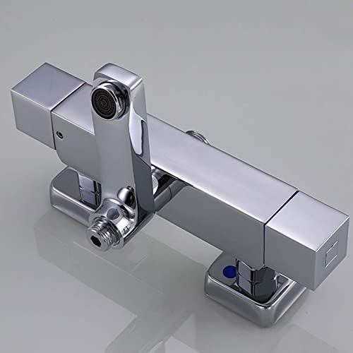 Thermostatic Rainfall Shower System, Brass Wall Mounted Shower Set with Shower Head Square Overhead Mixer Tap, Modern Shower Mixer Set for Bathroom