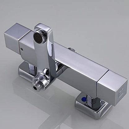 Thermostatic Rainfall Shower System, Brass Wall Mounted Shower Set with Shower Head Square Overhead Mixer Tap, Modern Shower Mixer Set for Bathroom