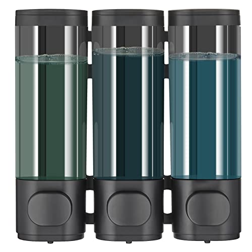 Pollock Shampoo and Conditioner Dispenser Wall Mounted | Shower Soap Dispenser 2 Chamber No Drill, Shampoo Dispenser for Shower, Body Wash Dispenser for Bathroom, Large Capacity - color: Black 3 Chamber