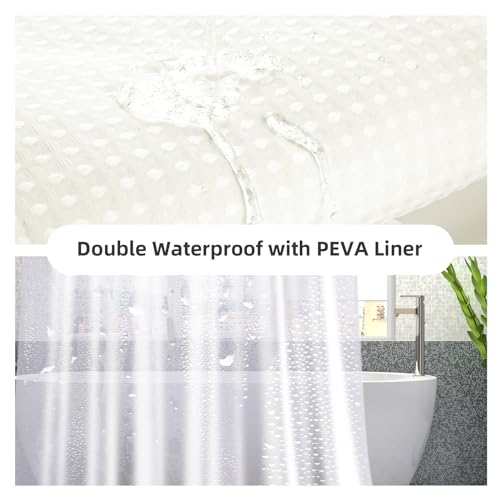 LaCyan Waterproof Waffle Shower Curtain, 258GSM Heavy Duty 3 Piece Set with Clear Liner and 6 Stainless Steel Hooks, Polyester Fabric Shower Curtains for Bathroom, Machine Washable, 36x72 Inch, Cream - color: Cream, size: 36"W x 72"L (Pack of 1)