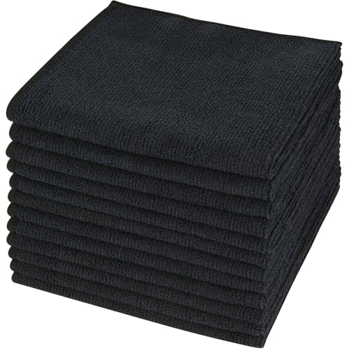 Microfiber Cleaning Cloth Kitchen Dish Cloths 12x12in 12 Pack Black | Absorbent, No Streak, Dish Rags, Glass Cleaning Cloths - color: Black