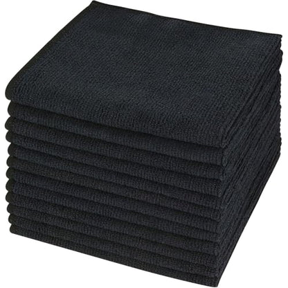 Microfiber Cleaning Cloth Kitchen Dish Cloths 12x12in 12 Pack Black | Absorbent, No Streak, Dish Rags, Glass Cleaning Cloths - color: Black