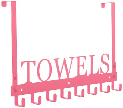 Azmoncy Over The Door Hooks - Wall Mount Towel Hanger with 8 Hooks for Bedroom Bathroom Pool Kitchen Towels, Bag, Coats - Pink - color: Pink