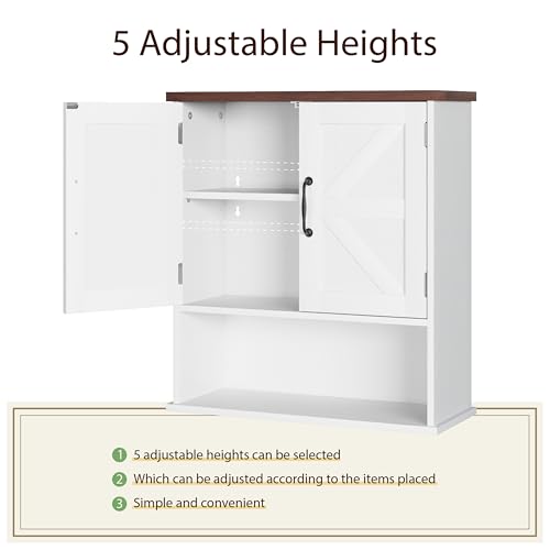 Smuxee Farmhouse Bathroom Cabinet Wall Mounted, White Small Medicine Cabinet with Adjustable Shelf, Bathroom Cabinet for Living Room, Laundry Room - color: White, size: Small