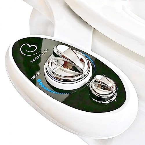 BossBidet, Luxury Bidet Toilet Seat Accessory - Water Sprayer Attachment to Clean Your Rear End. For Men, Women, Children - Non-Electric, Dual Nozzles, Aesthetic Design - Home & Bathroom Accessories - color: White & Black