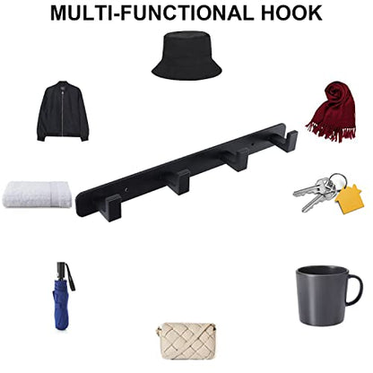 Coat Rack, Heavy Duty Stainless Steel 4 Tri Coat Hook Hanger, Wall Mounted Wall Hooks, Rustic Clothes Hook/Key Hook Rail for Bathroom Kitchen Entryway(2 Pack, 4 Hook Black) - color: Black, size: 4 Hook-2 Pcs