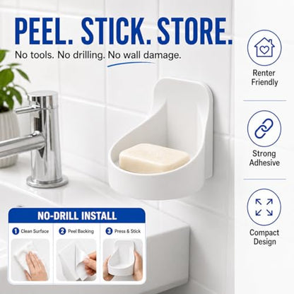 White No Drill Adhesive Wall Shelf, Round Plastic Cup Holder