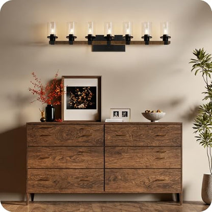 7-Light Bathroom Light Fixture, Farmhouse Vanity Lights for Bathroom with Glass Shade, Rustic Bathroom Light Fixtures, E26 Base F16BD05 - size: 7-Light