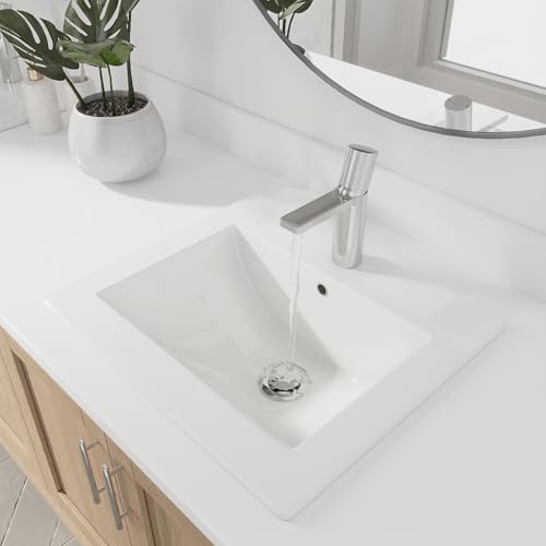 Stylish 21" White Porcelain Top-Mount Bathroom Sink, Rectangular Basin with Overflow Caps, High-Gloss Finish, cUPC Certified, Fits 22″ Cabinets, P-211H - style: 21" White Porcelain Top-Mount Bathroom Sink