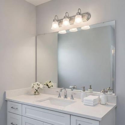 Kichler 24" 3-Light Vanity Bath Light in Brushed Nickel, Modern Bathroom Light with Clear Satin Etched Glass, (24" W x 8" H), 5337NIS - color: Brushed Nickel, size: 24"