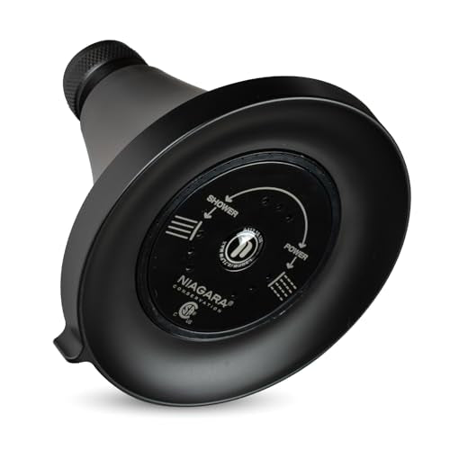 Niagara Conservation N3915MB Earth Luxe 3-Spray with 1.5 GPM 3.35-in. Wall Mount Adjustable Fixed Shower Head in Matte Black, 1-Pack | Bathroom Shower Head Sprayer with Pressure Compensation - color: Matte Black, style: 1.50 GPM