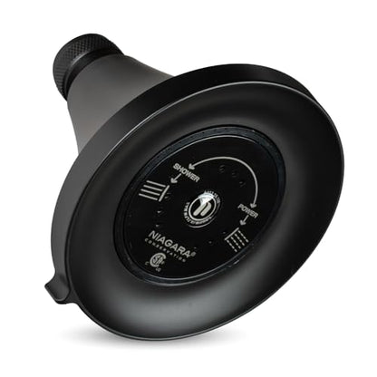 Niagara Conservation N3915MB Earth Luxe 3-Spray with 1.5 GPM 3.35-in. Wall Mount Adjustable Fixed Shower Head in Matte Black, 1-Pack | Bathroom Shower Head Sprayer with Pressure Compensation - color: Matte Black, style: 1.50 GPM