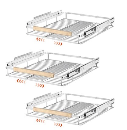 SANNO Pull Out Cabinet Organizer, Cabinet Shelf Kitchen Under Sink Shelf, Expandable Drawer Shelves with Sliding, Steel Metal Cabinet Drawers Slide Out, Chrome Finish - color: Chrome-3pack, size: S:12.1~18.4" W x 22.5" D