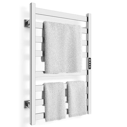 Towel Warmer, Towel Heater Rack for Bathroom, 8-bar Electric Towel Dryer Wall-Mounted Plug-in Bath Heater, 304 Stainless Steel Hot Towel Rack with Timer and Smart Temperature Control - color: Mirror Polished