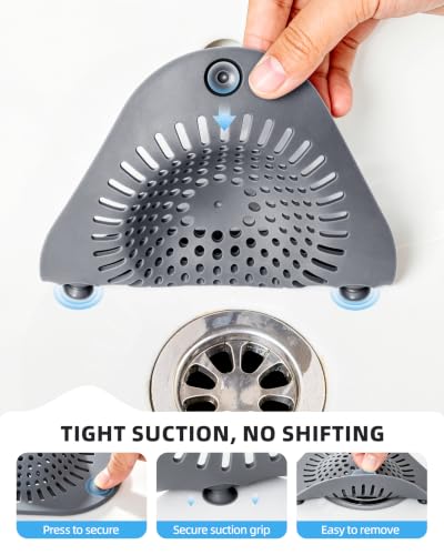 MR.SIGA Shower Drain Hair Catcher, Bathroom Sink Drain Strainer, 3 Pack | Value 3-pack hair stopper for bathtub drain with pull-tab, easy to clean, gray
