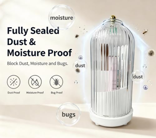 Dustproof Toothbrush Holders with Cover, Rotating Drainage Electric Toothbrush Organizer for Bathroom, 3 Slots Makeup Brush Holder with Sliding Lid for Vanity (Cream White) - color: Cream White