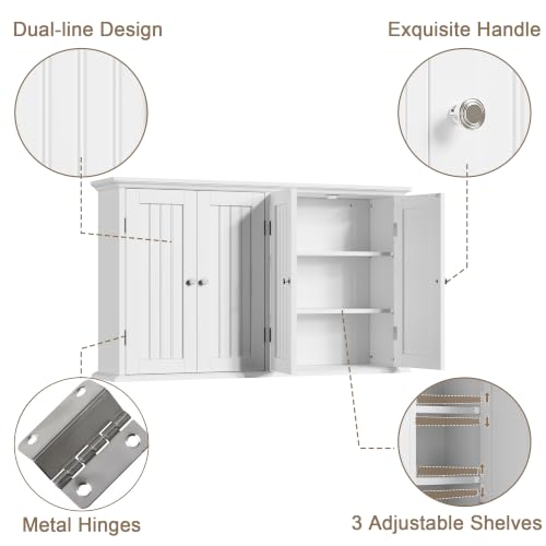 ChooChoo Laundry Cabinet with 4 Doors and Adjustable Shelves | 9.06"D x 40.9"W x 24"H, Bathroom Wall Cabinet, Cupboard, White - color: White, size: 9.06"D x 40.94"W x 23.62"H
