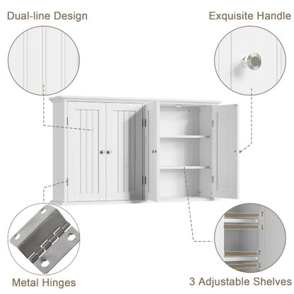 ChooChoo Laundry Cabinet with 4 Doors and Adjustable Shelves | 9.06"D x 40.9"W x 24"H, Bathroom Wall Cabinet, Cupboard, White - color: White, size: 9.06"D x 40.94"W x 23.62"H