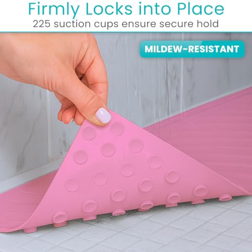 Vive Non-Slip Bath Mat with Suction Cups - 28" x 16" Extra Large Rubber Mat | For Safety & Comfort - Patented Grip Prevents Slips and Falls for Kids, Elderly, Men, Women - XL Non Skid Shower & Tub Cover - color: Pink