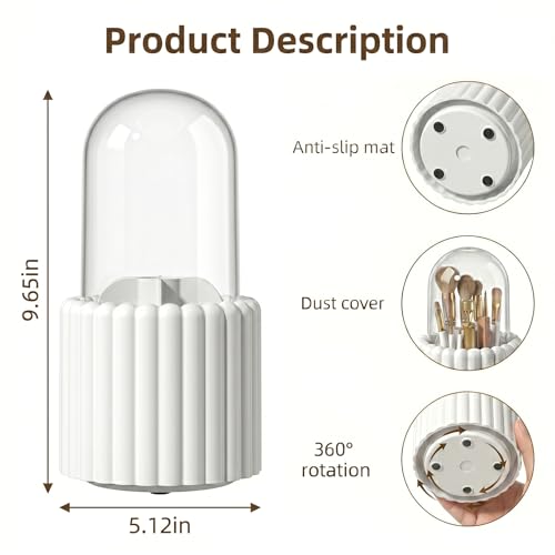 Toothbrush Holder with Sliding Lid, Toothbrush Holders for Bathrooms,360° Rotating Makeup Brush Storage Rack - Waterproof and Dustproof, Toothbrush Toothpaste Holder Beauty Brush (Snow-White) - color: Snow-white