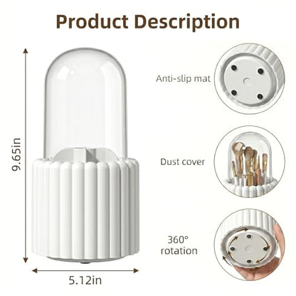 Toothbrush Holder with Sliding Lid, Toothbrush Holders for Bathrooms,360° Rotating Makeup Brush Storage Rack - Waterproof and Dustproof, Toothbrush Toothpaste Holder Beauty Brush (Snow-White) - color: Snow-white