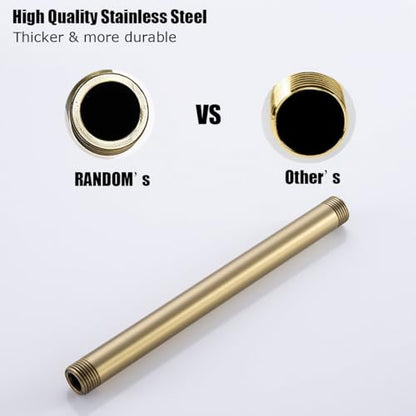 RANDOM Shower Arm with Flange,Gold 8 Inches Ceiling Mount Shower Head Extension Arm Straight Arm Ceiling-Mounted For Fixed Shower Head,Brushed Gold.RD-91038-8BG - color: 8″ Brushed Gold(Round Flange)