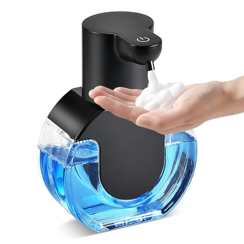 Automatic Foaming Soap Dispenser, 15oz/420ml Smart Hand Soap Dispensers, Touchless Wall Mount with 4-Level Adjustable, Rechargeable Foaming Hand Soap Dispenser for Bathroom Kitchen Office - Black-1 - color: Black-1