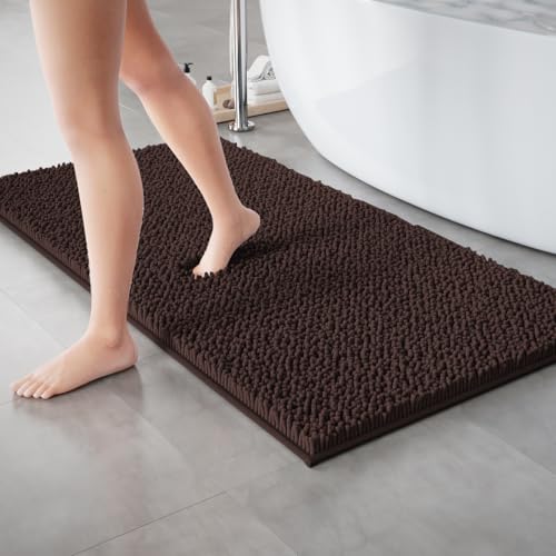 RUN HELIX Bathroom Rugs Set Non Slip 2 Piece Bath Rugs Extra Soft Chenille Bathroom Mats Bath Mat Set,Absorbent Shaggy Rugs Perfect Plush Mats Small Rug - color: Brown