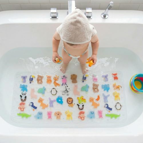 Cute Cartoon Non-Slip Bath Mat for Tub - Anti-Slip Kids Bathtub Mat, Slip-Resistant Shower Mat for Bathroom Safety, 35 X 15.3 Inch, Easy to Clean (Animals Collection) - color: Animals Collection