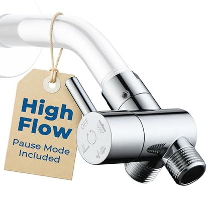 G-Promise Solid Metal High-Flow Shower Diverter Valve (Chrome) | High Water Output, 4 Spray Modes with Pause Mode, Anti-Leak, Use Separately or Both, Easy Install, Universal Replacement - color: Chrome