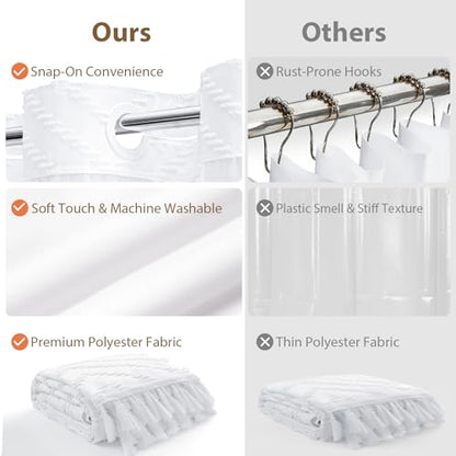 White Hook Free Chevron Shower Curtain & Fabric Liner,72x75 | Less Time to install, 3 in 1 Fabric Shower Curtain and Liner Set with Magnets, Mesh Top Window, Shower Curtains for Bathroom - color: A White, size: 72"W x 75"L (Pack of 1)