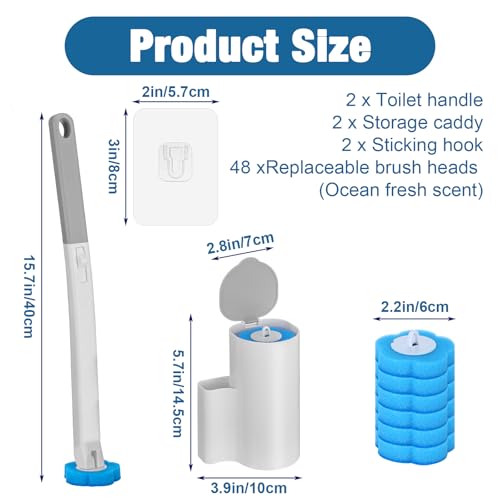 2 Pack Disposable Toilet Brush with 48 Refills | Toilet Bowl Cleaner Toilet Brush and Holder Set for Bowl Cleaners Bathroom Cleaning Bathtub