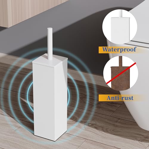 RUACQ Toilet Brush and Holder Set, Square, White | SUS304 Stainless Steel Handle, Toilet Cleaner Brush with Durable Scrubbing Bristles, Splash-Proof - color: White, size: 1 pack
